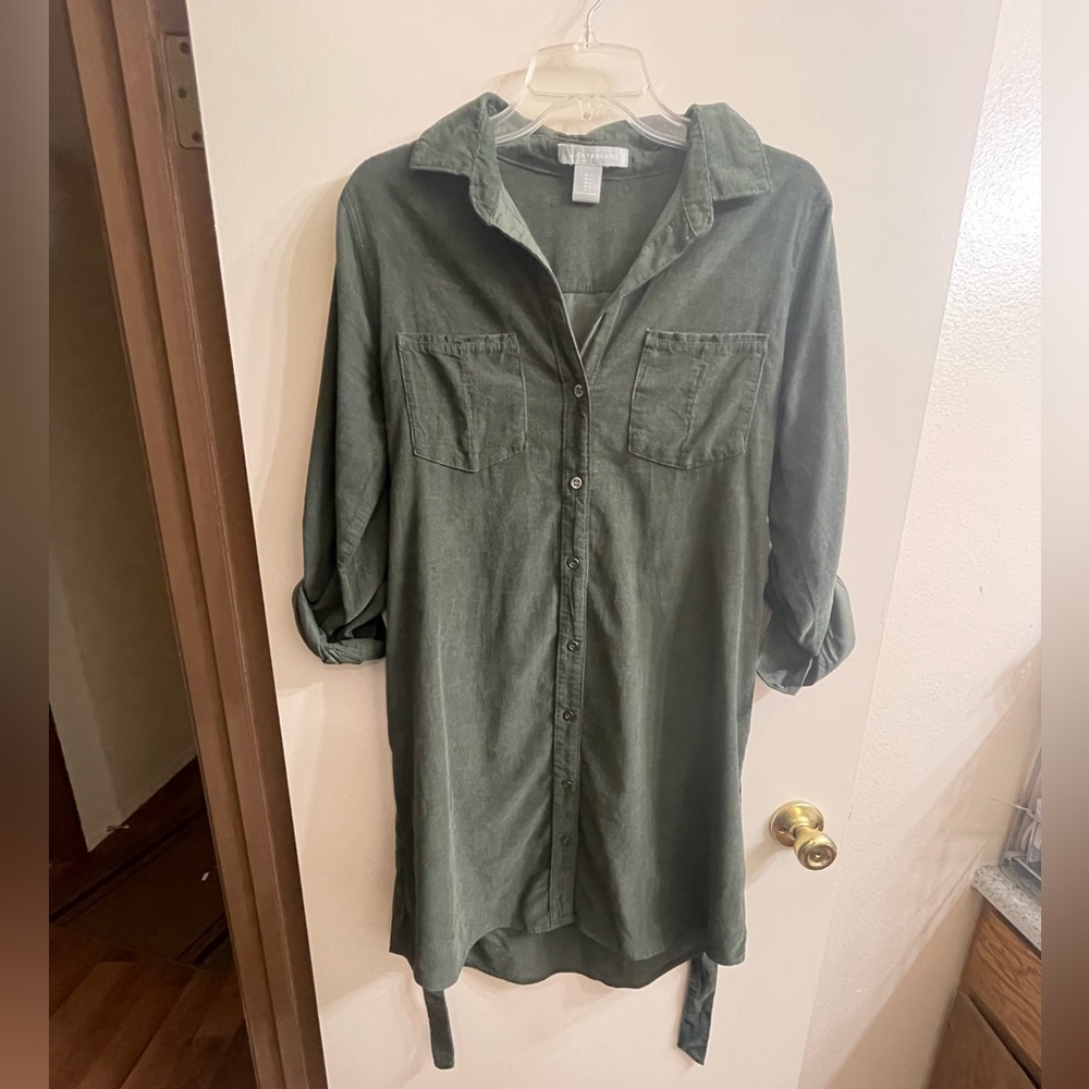 Green Lucky Brand Belted Shirt Dress Size Small